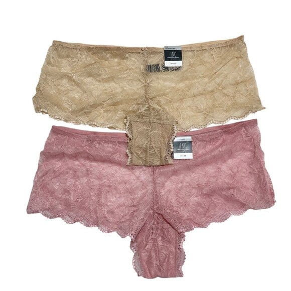 INC Intl Concepts Plus Size 1X Lace Boyshort Panties (2) Pair Frappe/Pink -‎ NWT - Picture 1 of 6